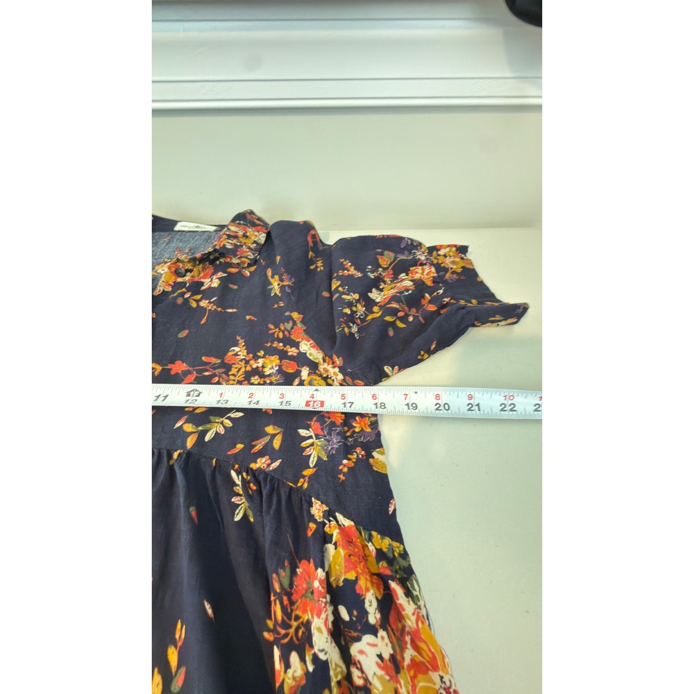 Natural Life Maxi Dress Navy Floral Tiered Button Front Womens Size Small Boho - Picture 9 of 11
